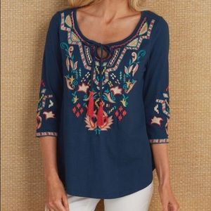 Soft Surroundings Felicity Embroidered boho top L